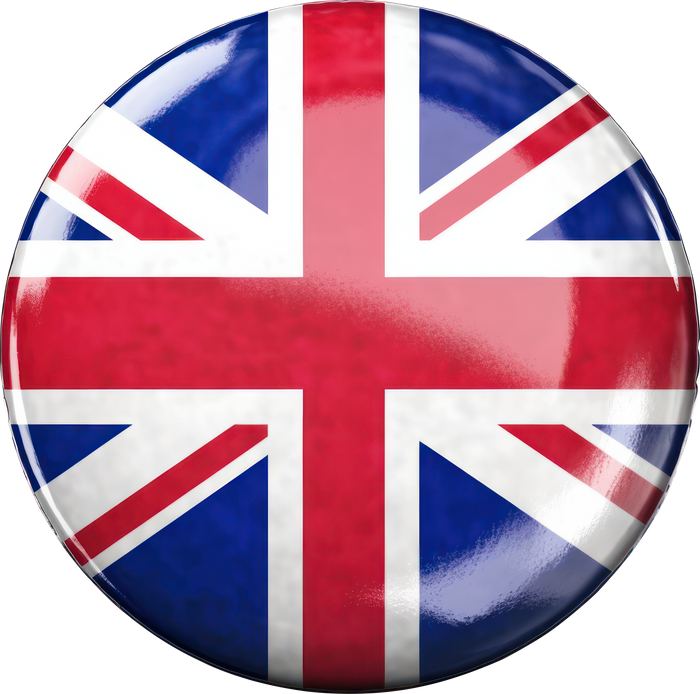 Round pin with English or UK flag.